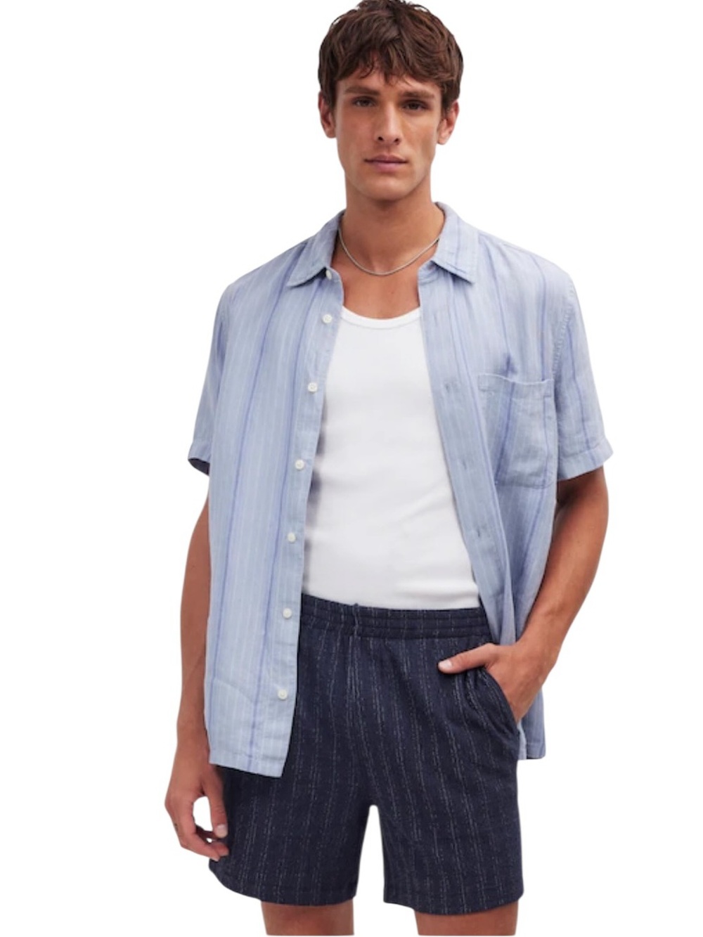 Madewell Relaxed Knit Shorts in Navy Pinstripe